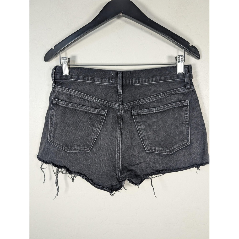 AGOLDE Shorts Womens 26 Black Parker Exposed Pockets Denim High Rise Cutoff - Picture 3 of 13